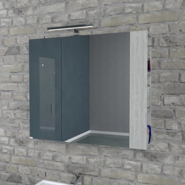 Specchiera t.b.t. con illuminazione, frontale blu, scomparti laterali.
