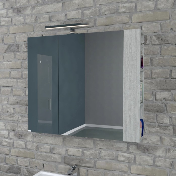 Specchiera t.b.t. con illuminazione, frontale blu, scomparti laterali.