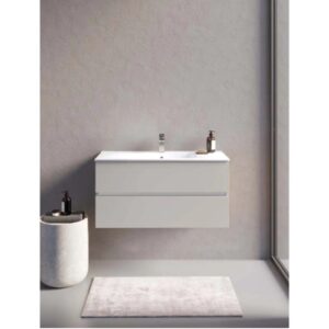 Moderno set di mobili bagno t.b.t. con lavabo e mobile sottolavabo in grigio.