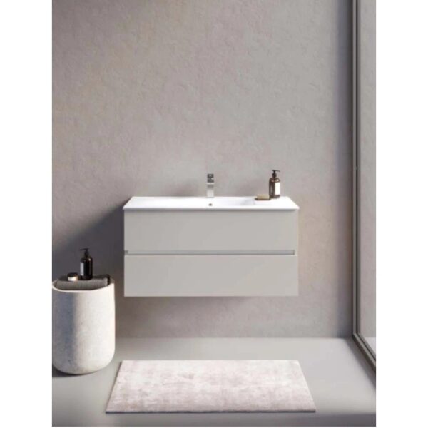 Moderno set di mobili bagno t.b.t. con lavabo e mobile sottolavabo in grigio.