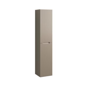 Mobile bagno alto beige con scanalature verticali.