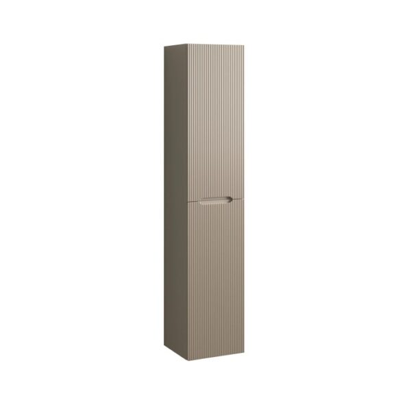 Mobile bagno alto beige con scanalature verticali.