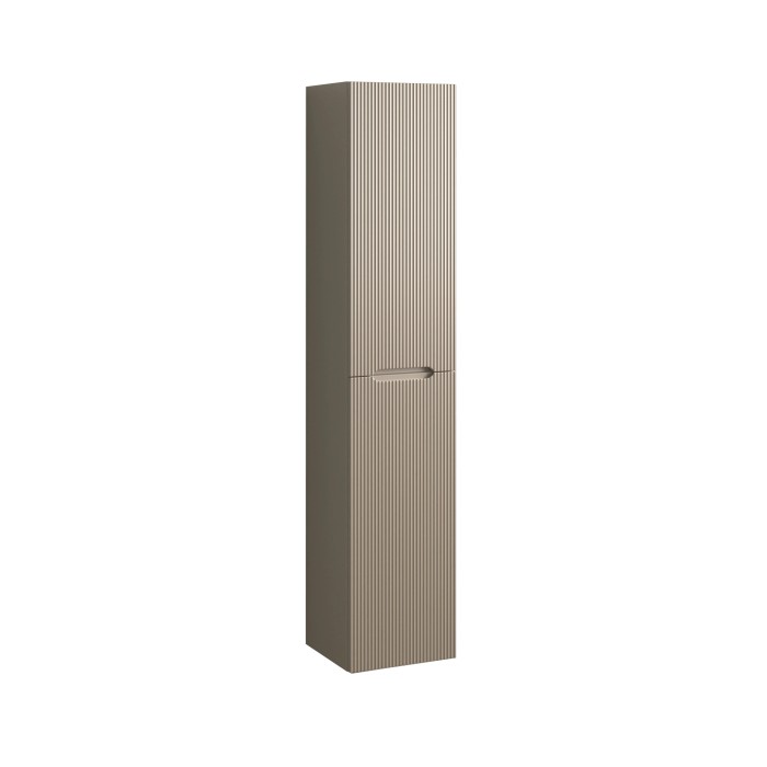 Mobile bagno alto beige con scanalature verticali.