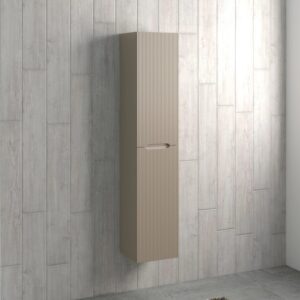 Mobile bagno sospeso beige con frontale scanalato.