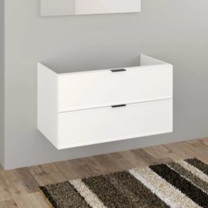 Mobile bagno sospeso bianco con due cassetti.