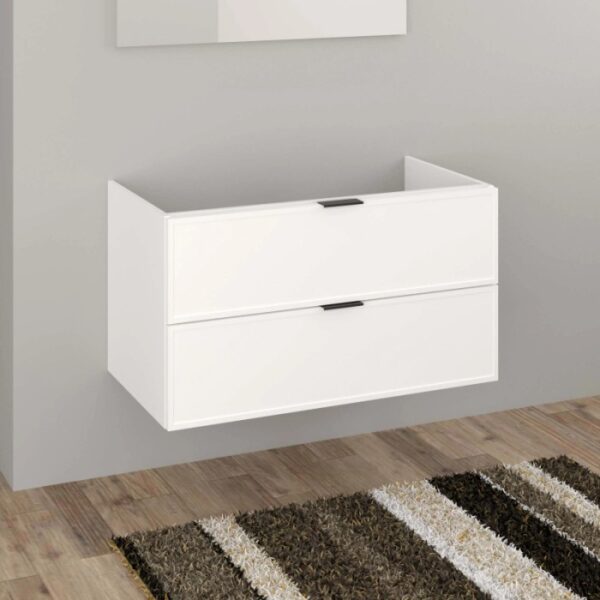 Mobile bagno sospeso bianco con due cassetti.