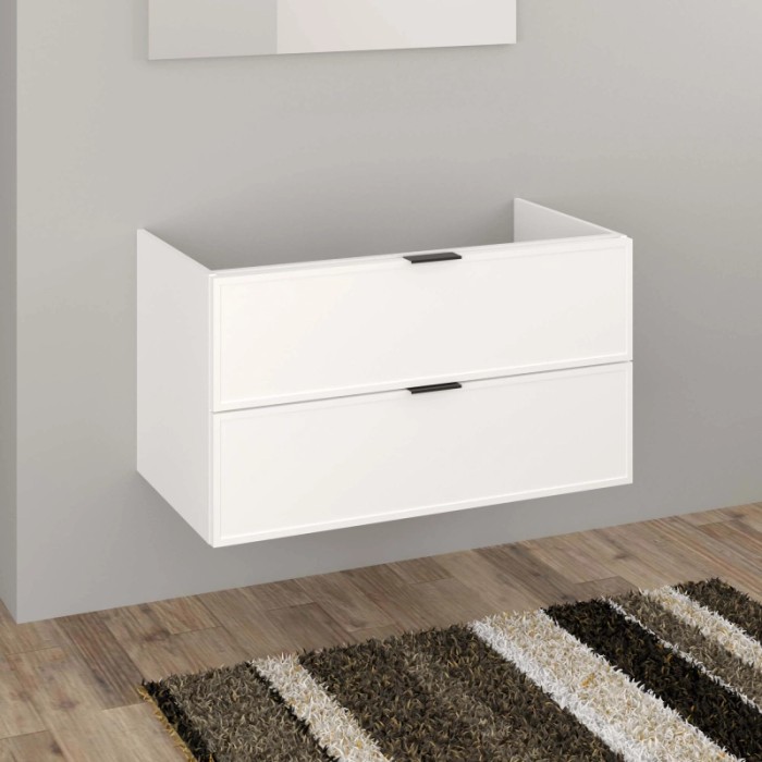 Mobile bagno sospeso bianco con due cassetti.