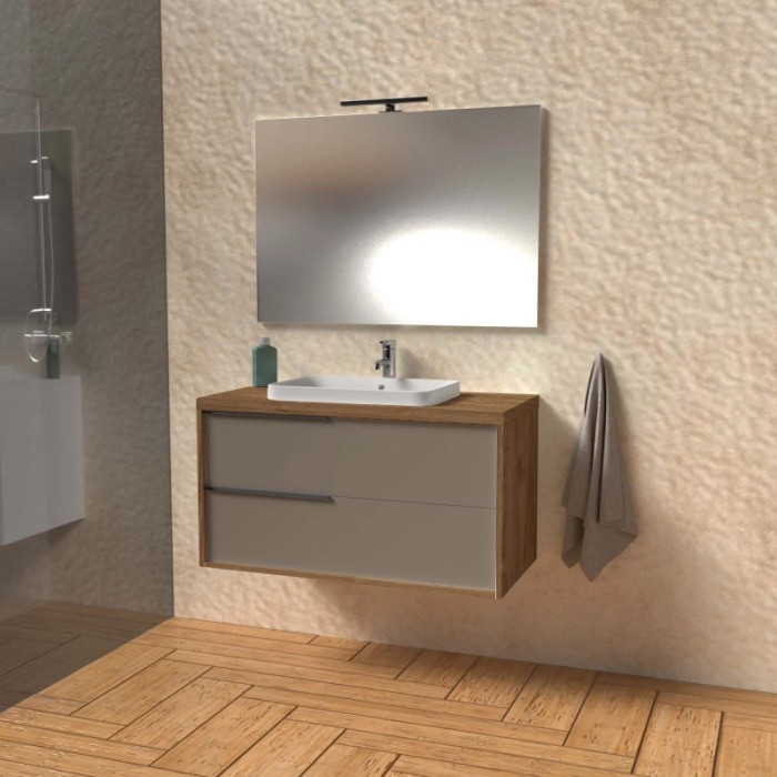 Mobile bagno base lavabo sospeso Kora 81x65x46 cm noce tortora opaco