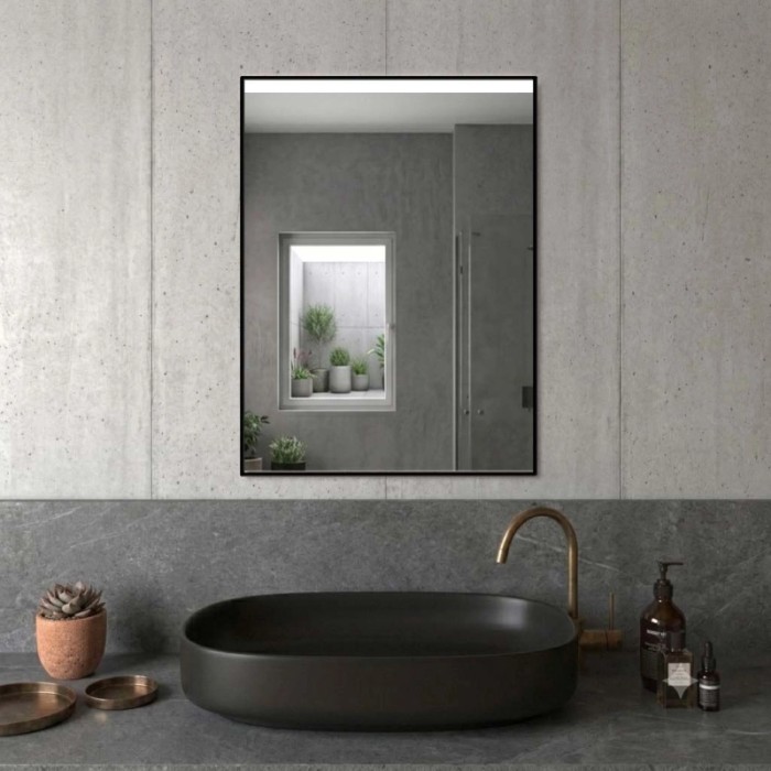 Specchio telaio perimetrale fascia retroill. sopra Noir 60xh80 cm nero opaco