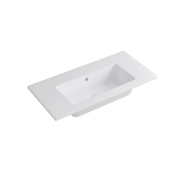 Lavabo singolo t.b.t. in ceramica bianca, vista dall'alto.