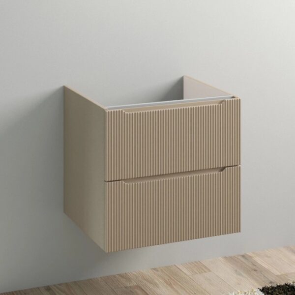 t.b.t. Mobile bagno sospeso beige con frontale a righe per un bagno moderno.