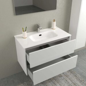 Mobile bagno bianco con due cassetti, categoria arredamento bagno.