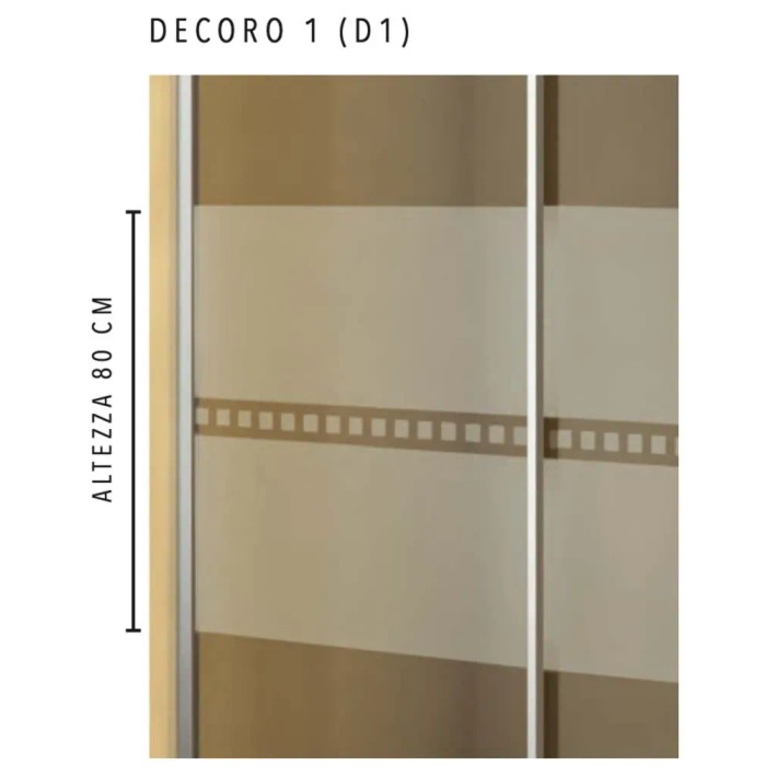 Dettaglio di un box doccia angolare t.b.t con strisce decorative e indicazione dell'altezza.