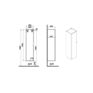 Mobile bagno colonna sospesa Mia Plus Round 35x145 cm bianco lucido