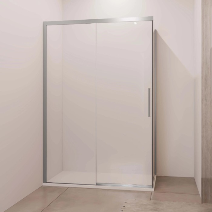 Porta scorrevole doccia Lux sx fisso est. 117-120 cm argento banda satinata