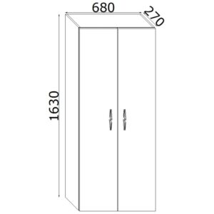 Schizzo: t.b.t. mobile bagno colonna con dimensioni 1630x680x270 mm.