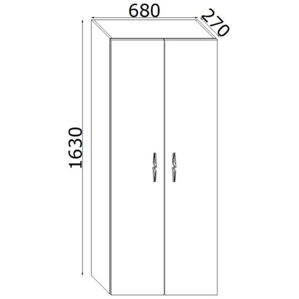 Schizzo: t.b.t. mobile bagno colonna con dimensioni 1630x680x270 mm.