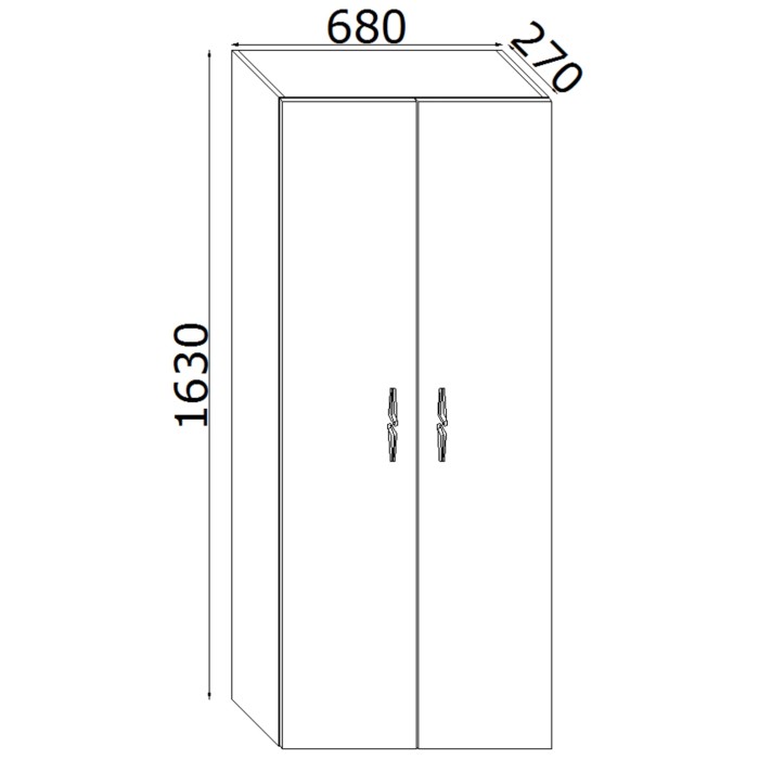 Schizzo: t.b.t. mobile bagno colonna con dimensioni 1630x680x270 mm.