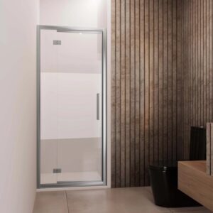 Porta battente doccia Lux est. fisso 107-113 cm argento banda satinata