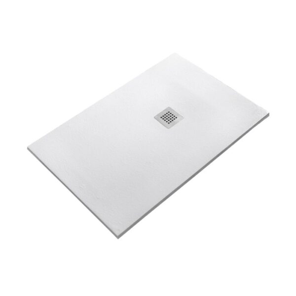 Piatto doccia t.b.t. rettangolare bianco con scarico quadrato.