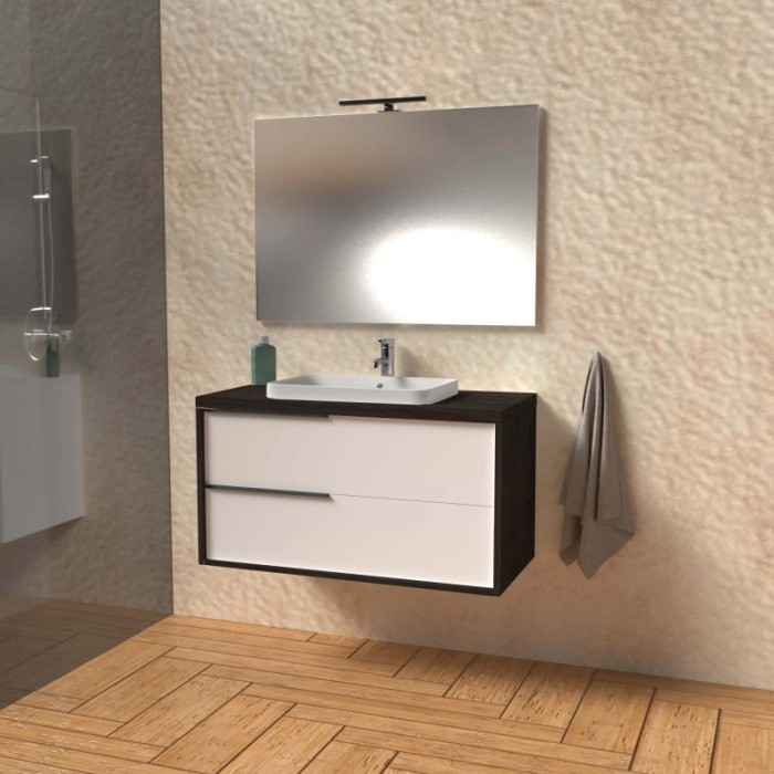 Mobile bagno base lavabo sospesa Kora H65xL101xP46 cm Olmo Caffè bianco lucido