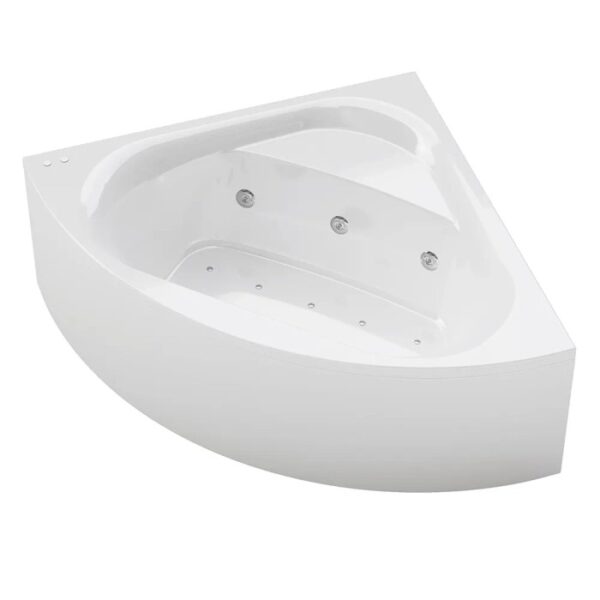 Vasca idromassaggio angolare bianca per momenti di relax.