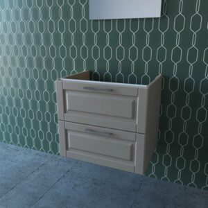 t.b.t. Mobile bagno beige con due cassetti per il bagno.