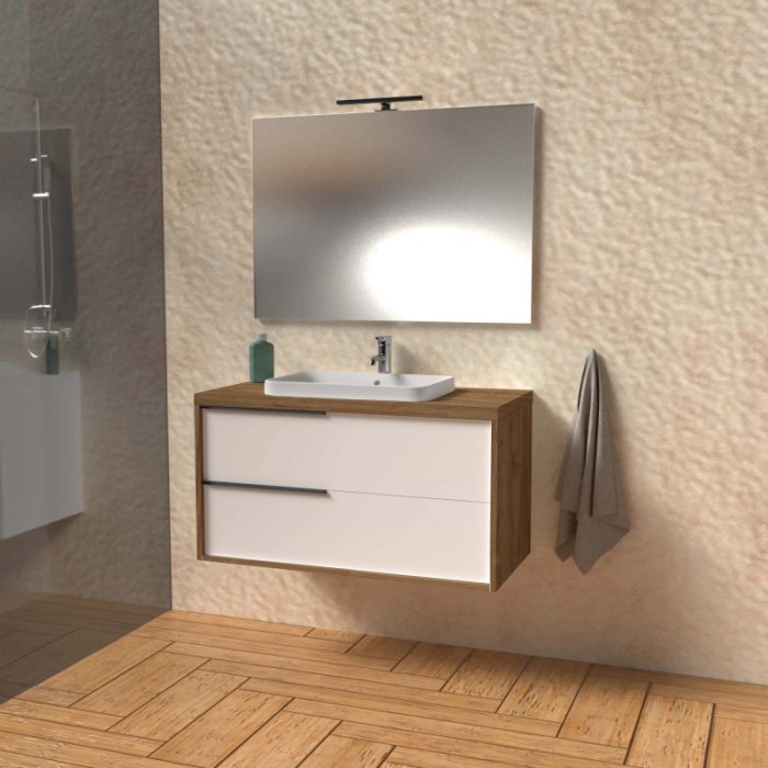 Mobile bagno base lavabo sospeso Kora 81x65x46 cm noce bianco opaco