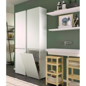 Mobile colonna con cestello biancheria 2 ripiani 45x37x195 cm bianco