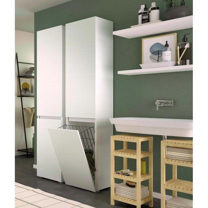 Mobile colonna con cestello biancheria 2 ripiani 45x37x195 cm bianco