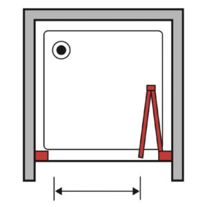 Schizzo di una porta doccia t.b.t. con dimensioni per l'installazione. Categoria: Porte doccia.