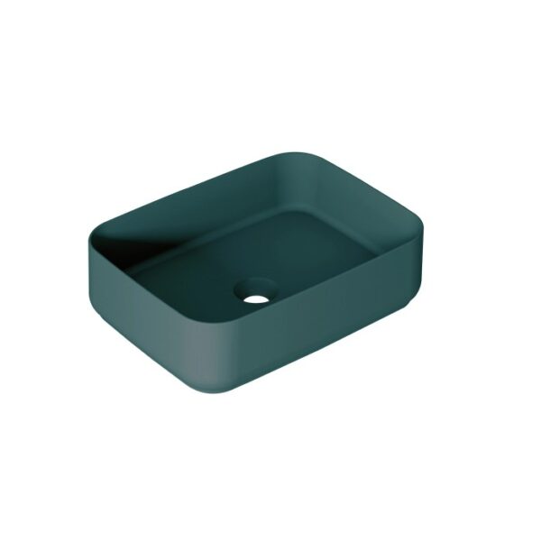 Lavabo singolo t.b.t. in petrolio scuro, rettangolare con angoli arrotondati.