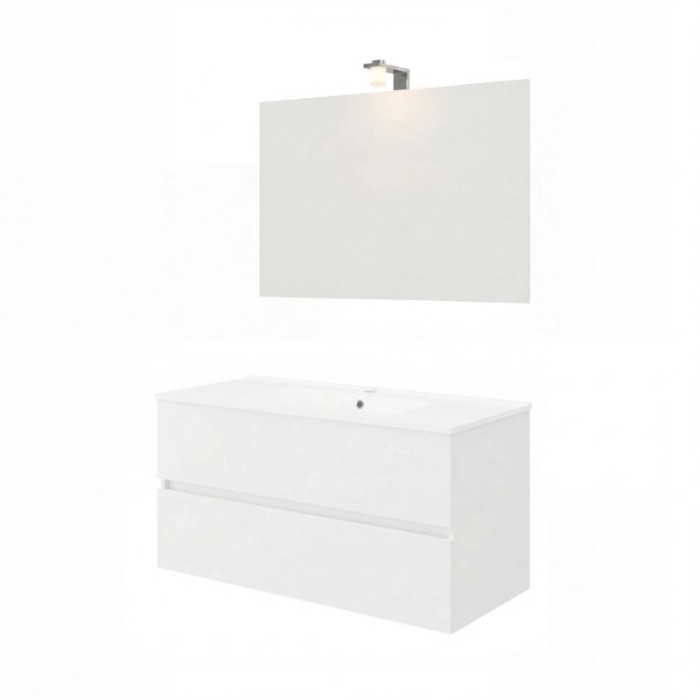 Mobile bagno Cube con lavabo e specchio bianco lucido L101,5xP46,5xH115,4cm