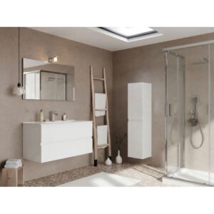 Mobile bagno Cube con lavabo e specchio bianco lucido L101,5xP46,5xH115,4cm