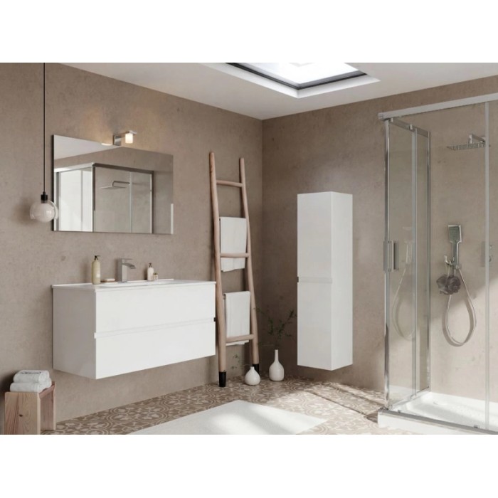 Mobile bagno Cube con lavabo e specchio bianco lucido L101,5xP46,5xH115,4cm