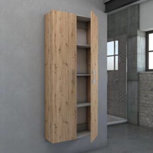 Mobile bagno sospeso aperto in legno decorato.
