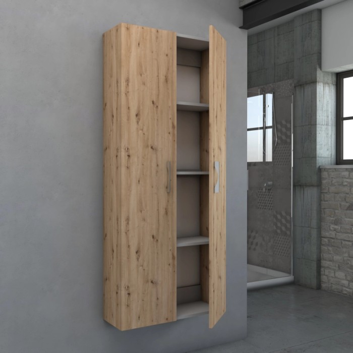 Mobile bagno sospeso aperto in legno decorato.
