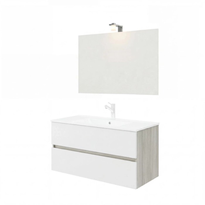 Mobile bagno Cube con lavabo e specchio grigio-bianco L101,5xP46,5xH115,4cm
