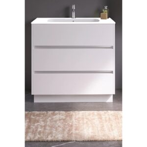 Mobile bagno bianco con tre cassetti.