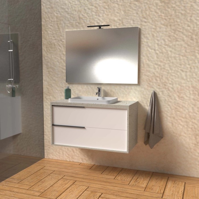 Mobile bagno base lavabo sospeso Kora 81x65x46 cm pietra bianco lucido