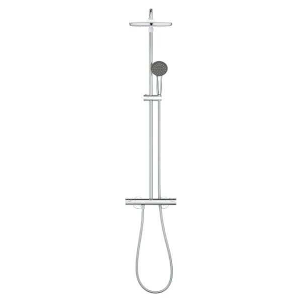 Sistema doccia Grohe QuickFix Vitalio Start 250 con termostato per montaggio a parete, soffione e doccetta.