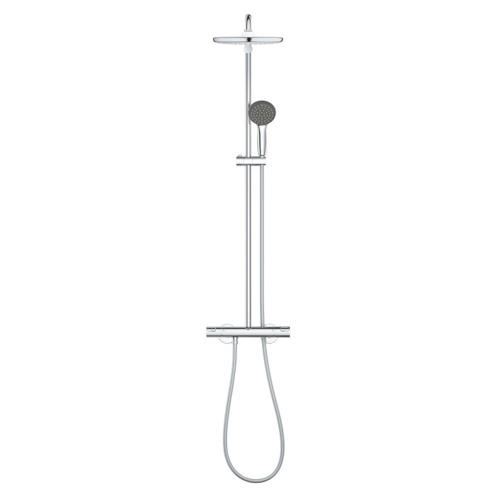 Sistema doccia Grohe QuickFix Vitalio Start 250 con termostato per montaggio a parete, soffione e doccetta.