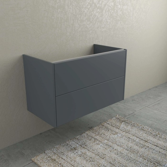 Mobile bagno sospeso grigio con due cassetti per arredamento bagno.