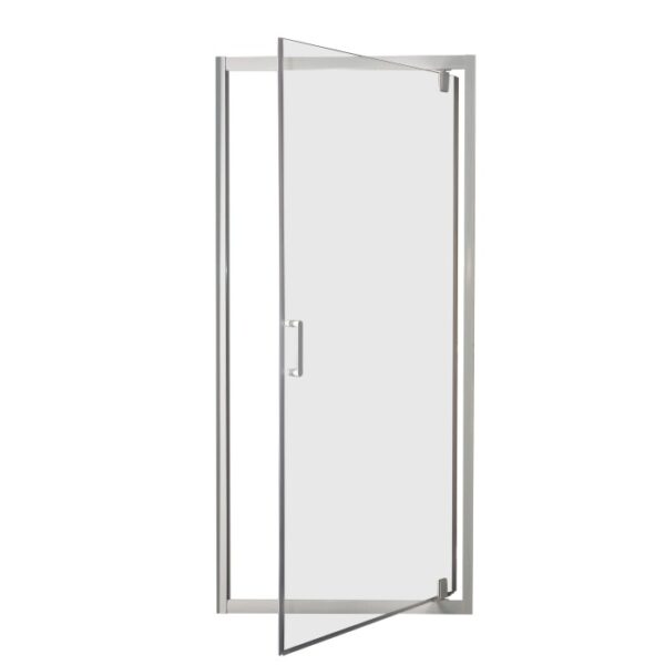 Porta doccia t.b.t. con telaio, parzialmente aperta.