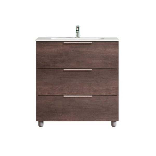 Mobile bagno t.b.t. con tre cassetti e lavabo da appoggio.