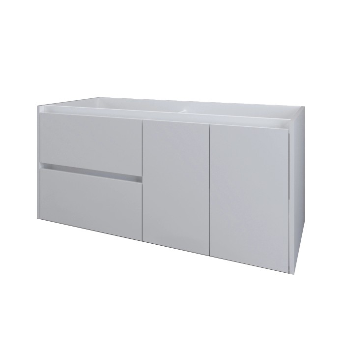t.b.t. Mobile bagno sospeso, frontali bianchi con cassetti e ante.