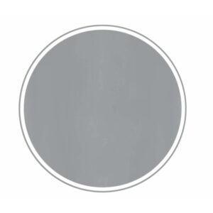 Specchio rotondo grigio (Specchiera) con cornice bianca sottile.
