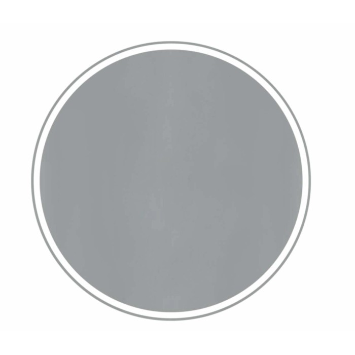Specchio rotondo grigio (Specchiera) con cornice bianca sottile.