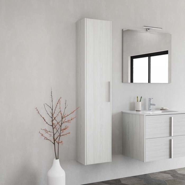 Mobile bagno colonna sospesa reversibile 1 anta finitura olmo creme 34x162x25 cm