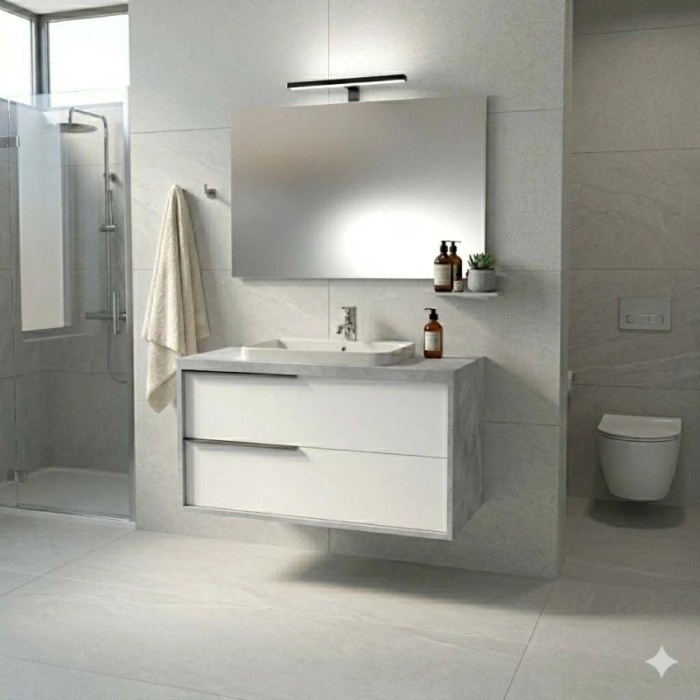 Mobile bagno base lavabo sospesa Kora H65xL101xP46 cm Grigio Bianco Opale